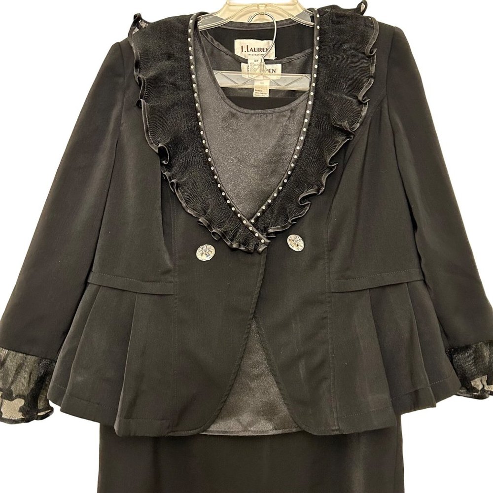 J Lauren International Womens Size 16W Long Sleeve 3 Piece Black Skirt Set Churc